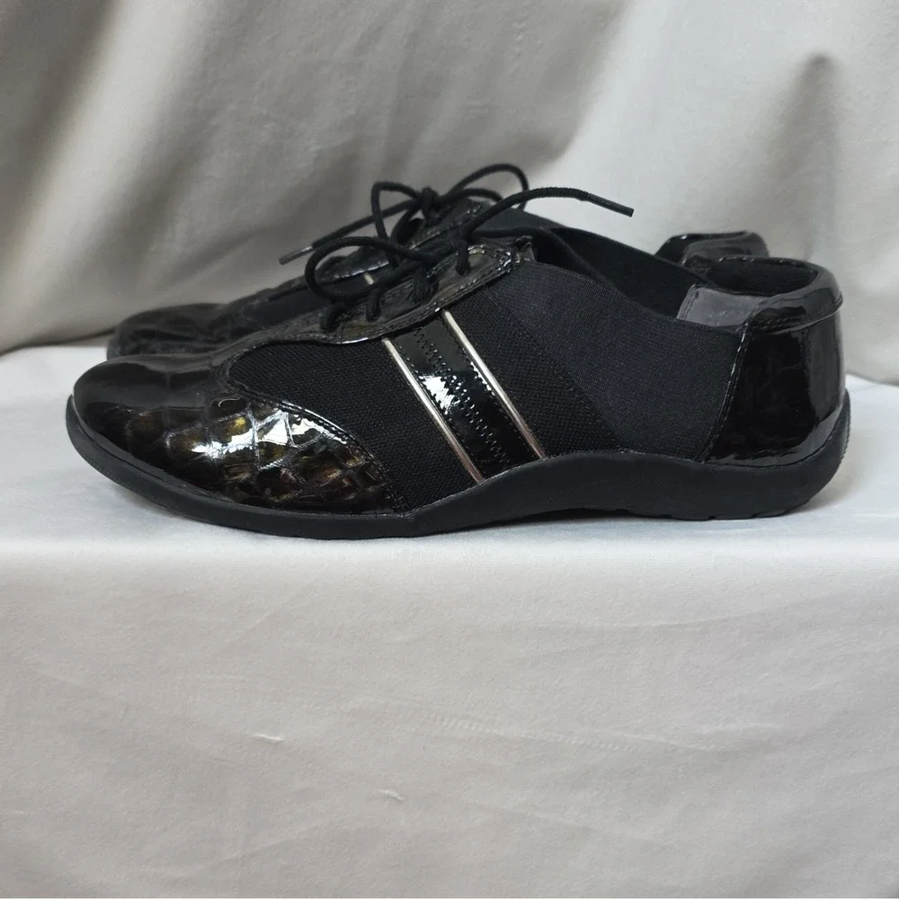 Ros Hommerson Nancy Black Leather Comfort Sneakers Women's 8.5 WW Lace Up